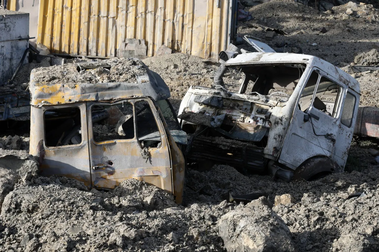 A view of the damage on the site a day after a series of Israeli airstrikes struck a large piece of industrial machinery in the southern Lebanese village of Al-Marwanieh, Lebanon, on 31 January 2026. (EPA)