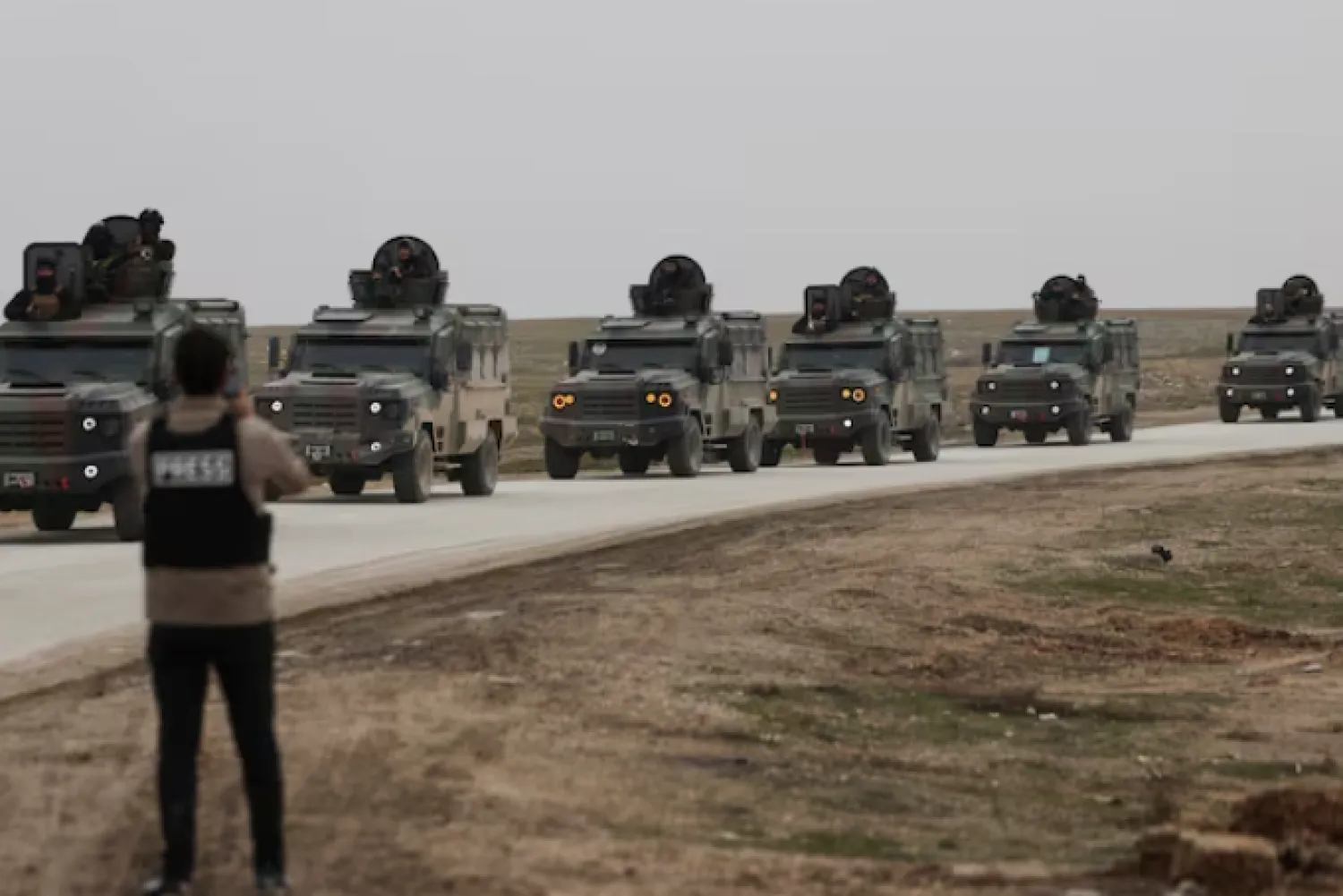 Syrian Interior Ministry security forces vehicles travel to enter the city of Hasakah in northeastern Syria, following an agreement between Damascus and the Syrian Democratic Forces reached on January 30, in Al-hasakah, Syria, February 2, 2026. REUTERS/Khalil Ashawi 