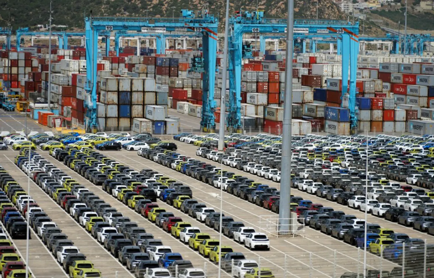 Cars, made in Morocco and intended for export, wait to be shipped at Tanger Med Port, on the Strait of Gibraltar, east of Tangier, Morocco June 6, 2024. REUTERS/Abdelhak Balhaki 