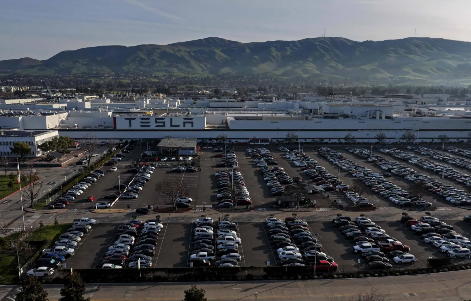 مصنع «تسلا» في فريمنت بكاليفورنيا (أ.ف.ب)