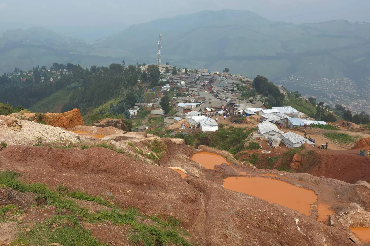 A general view of a portion of an open pit coltan mine in Rubaya on January 30, 2026. (AFP)