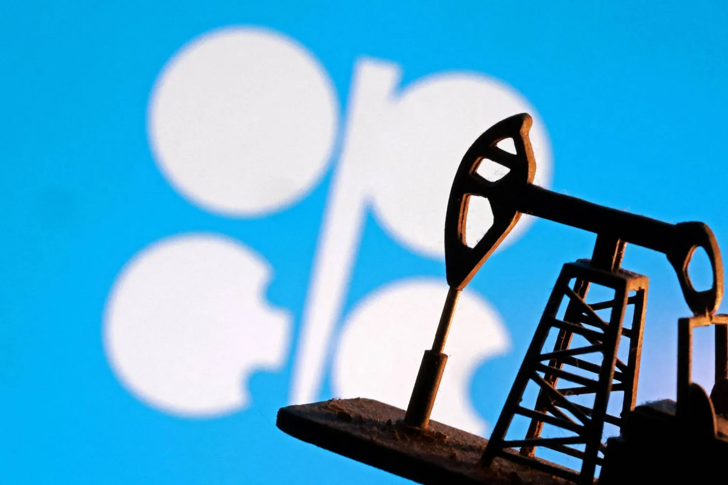 A model of an oil pump is seen in front of the OPEC logo in this illustration taken January 9, 2026. (Reuters)