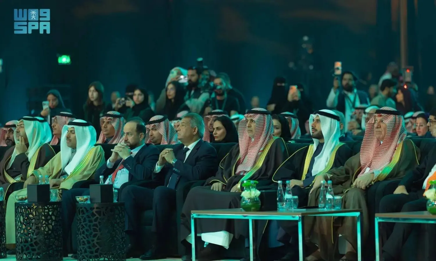 Officials are seen at the fifth Saudi Media Forum in Riyadh on Monday. (SPA)