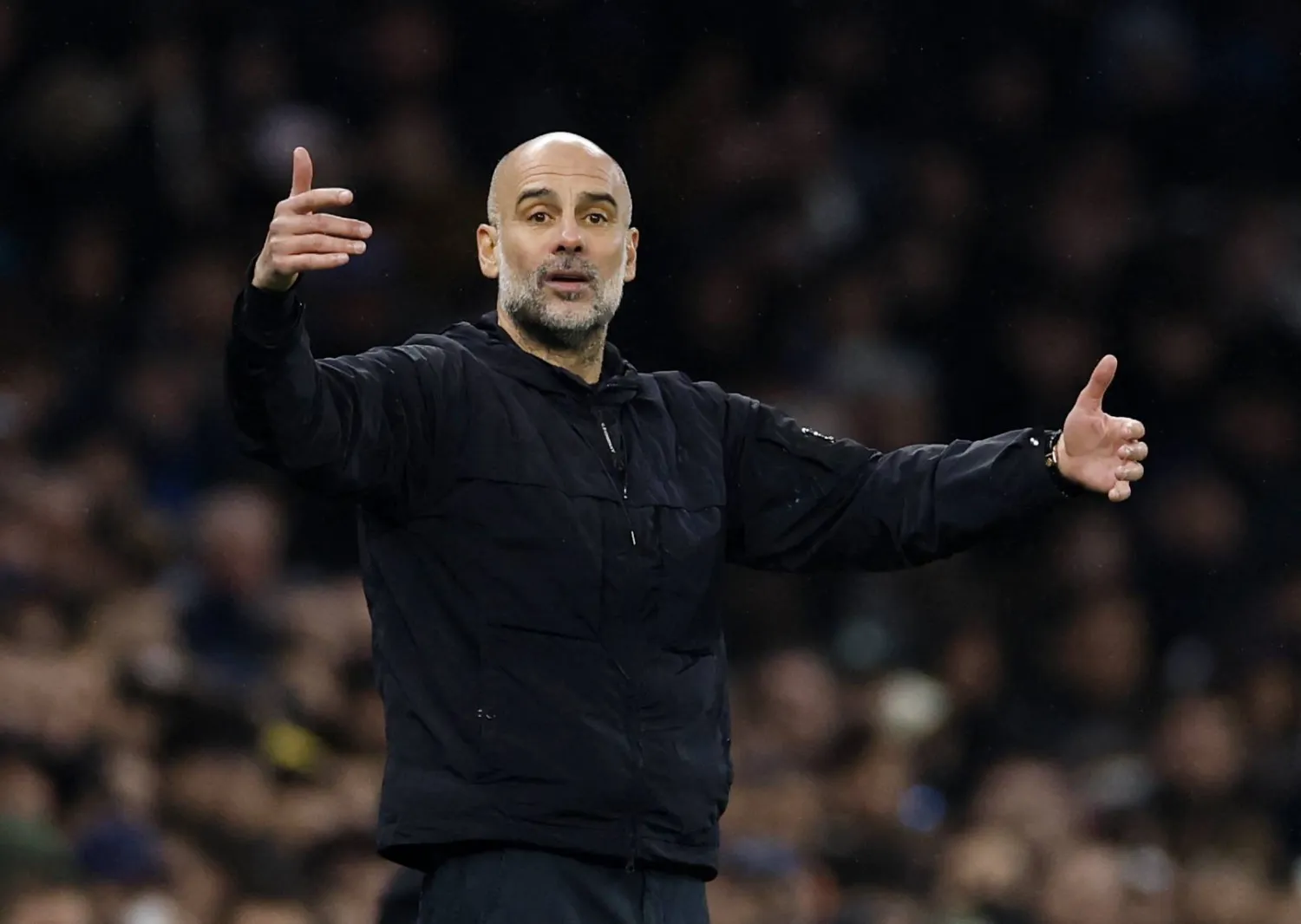  Football - Premier League - Tottenham Hotspur v Manchester City - Tottenham Hotspur Stadium, London, Britain - February 1, 2026 Manchester City manager Pep Guardiola reacts. (Action Images via Reuters)