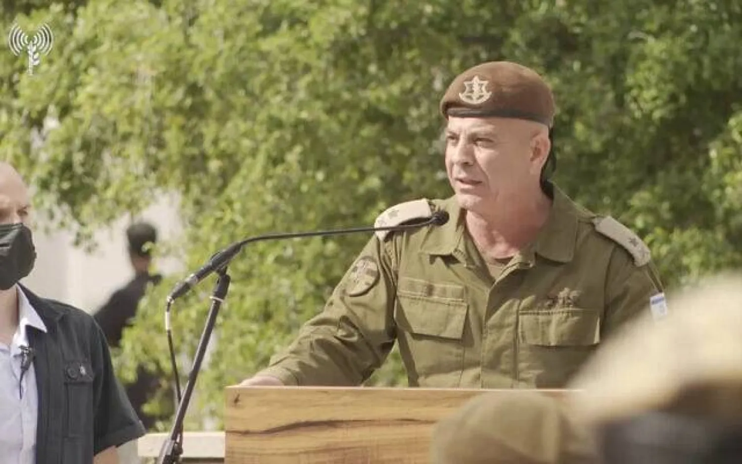 غسان عليان أثناء خطابه يوم الأربعاء بعد انتهاء مهامه السابقة (من فيديو للمتحدث باسم الجيش الإسرائيلي)