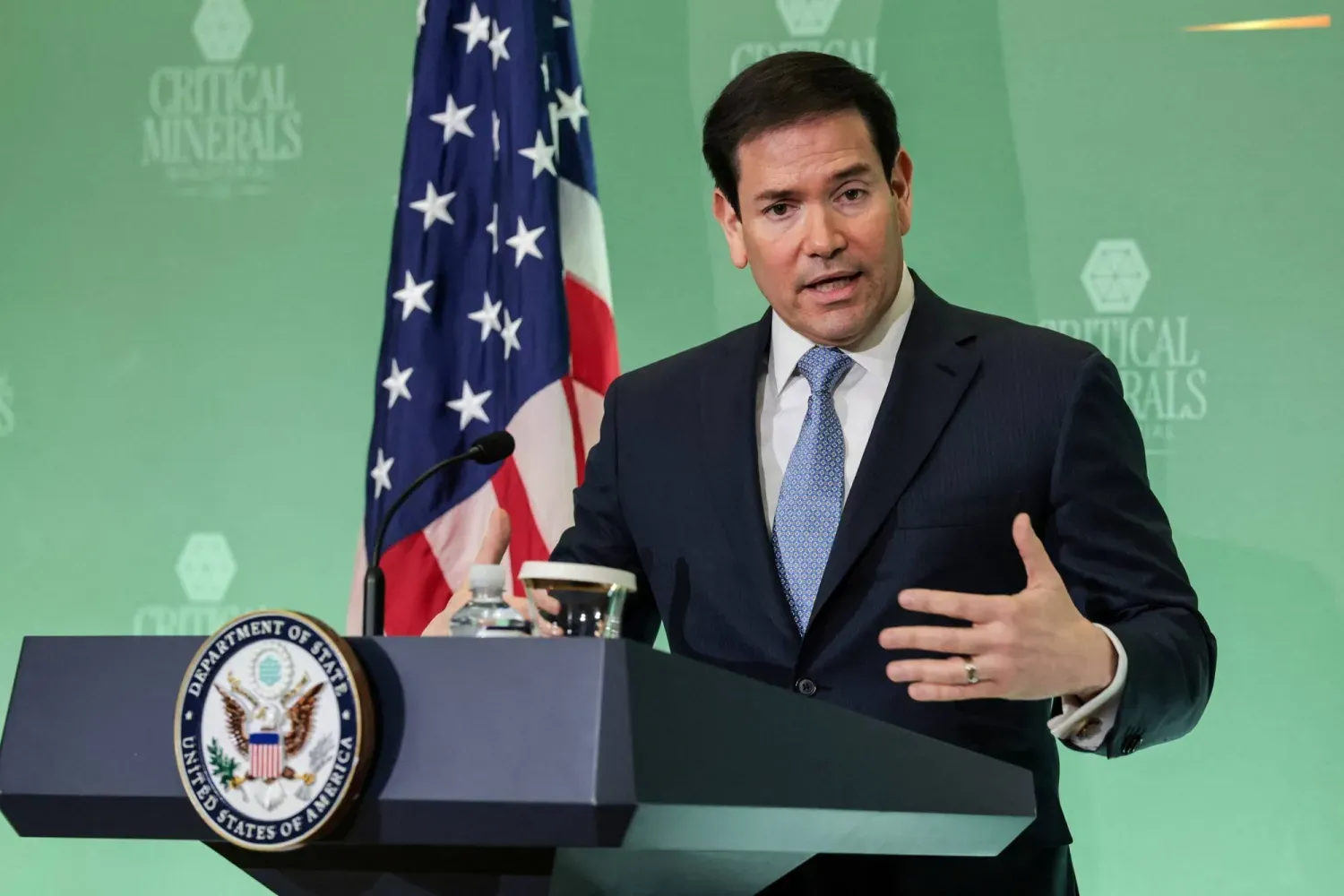 ABD Dışişleri Bakanı Marco Rubio, bugün (Çarşamba) Washington’da düzenlenen Kritik Mineraller Bakanlar Toplantısı kapsamında bir basın toplantısı düzenledi. (Reuters)
