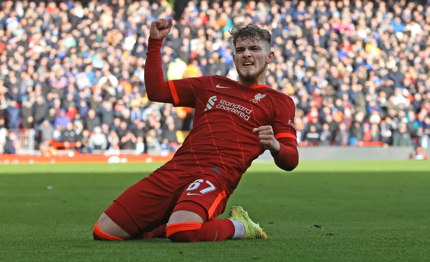 أليوت بقميص ليفربول يحتفل بعدما ساهم في التتويج بالدوري الإنجليزي (غيتي)
cut out