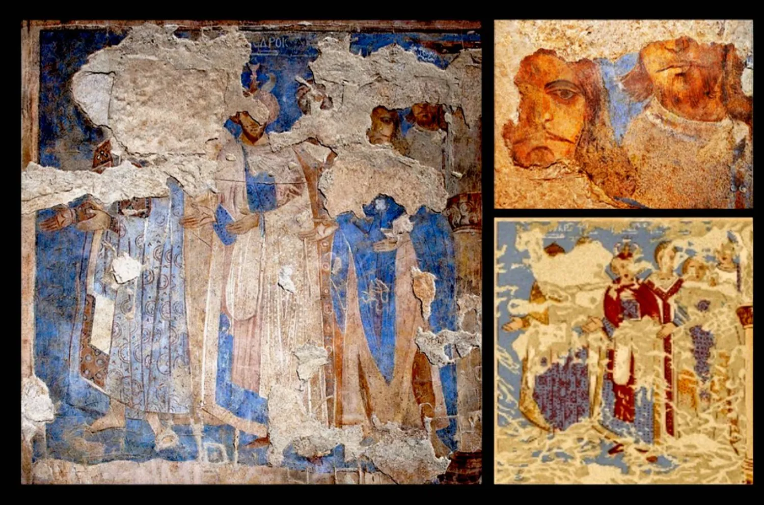 ملوك الأرض في لوحة من جداريات قصير عمرة، مع رسم توثيقي لها