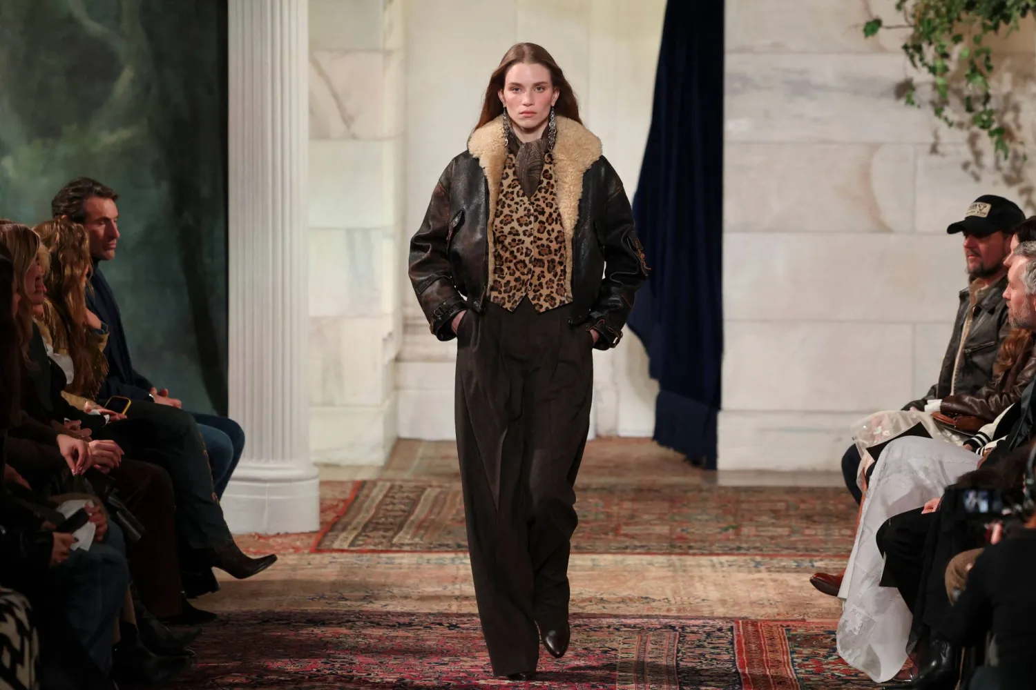 A model walks the runway during the Ralph Lauren Fall 2026 Collection fashion show in New York, on February 10, 2026. (AFP)