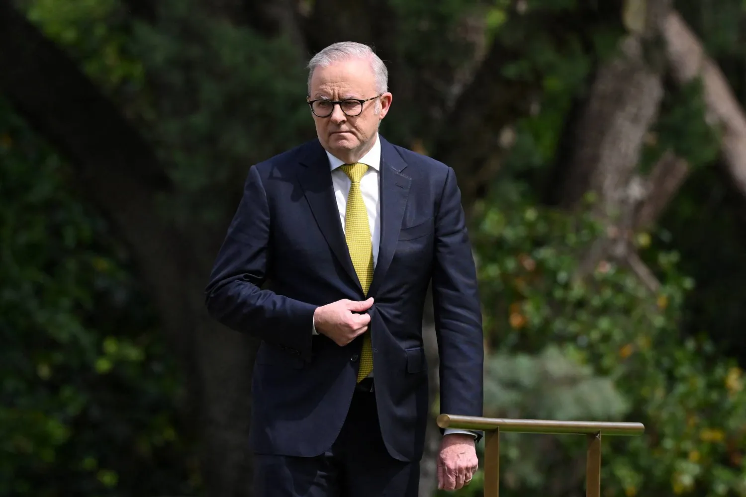 Australian Prime Minister Anthony Albanese attends a ceremonial welcome for Israel’s President Isaac Herzog at Government House in Canberra, Australia, February 11, 2026. (AAP/Lukas Coch via Reuters)