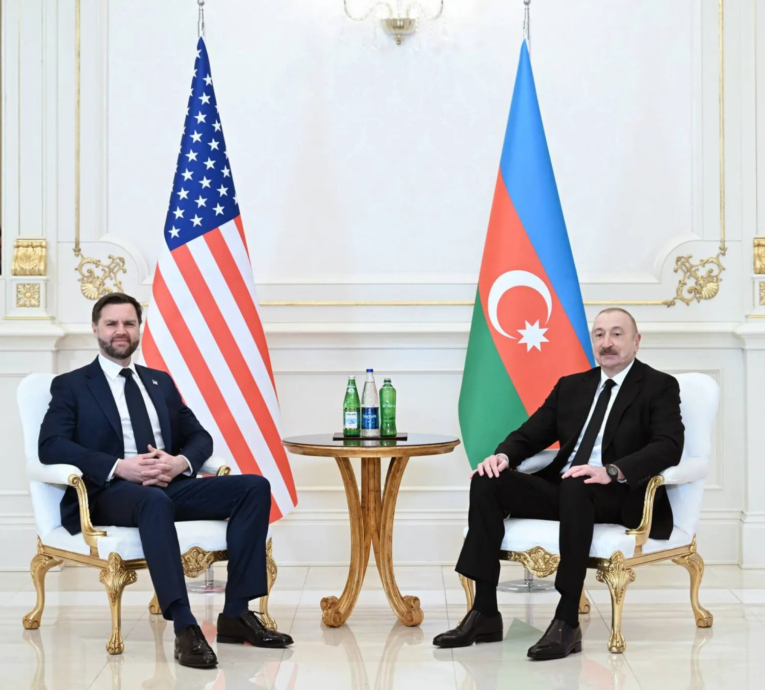 A handout photo made available by the Press Service of the President of the Republic of Azerbaijan shows Azerbaijan's President Ilham Aliyev (R) and US Vice President JD Vance (L) during a meeting in Baku, Azerbaijan, 10 February 2026. (EPA/Azerbaijan Presidential Press Service Handout)
