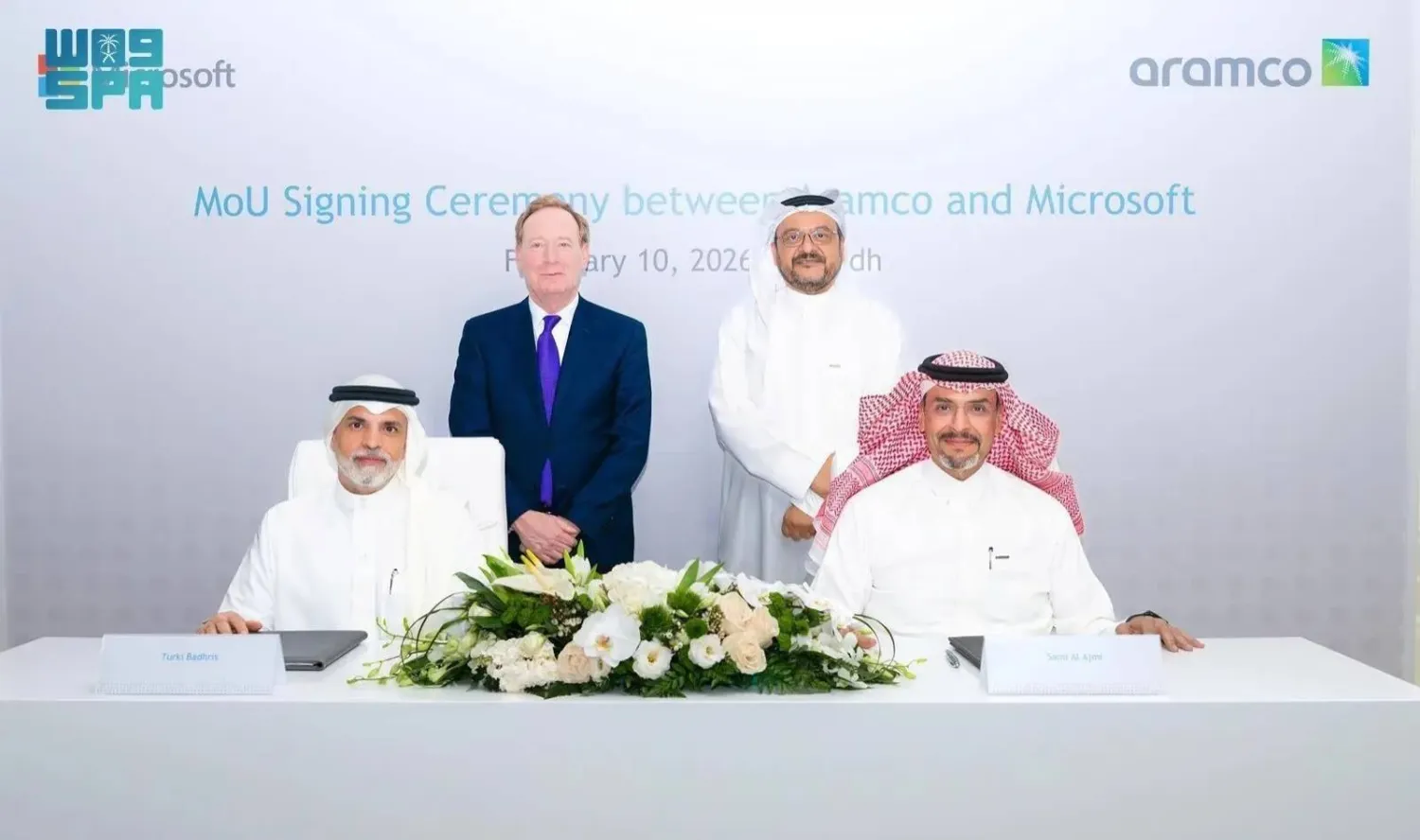 Officials at the signing ceremony between Saudi Aramco and Microsoft. (SPA)
