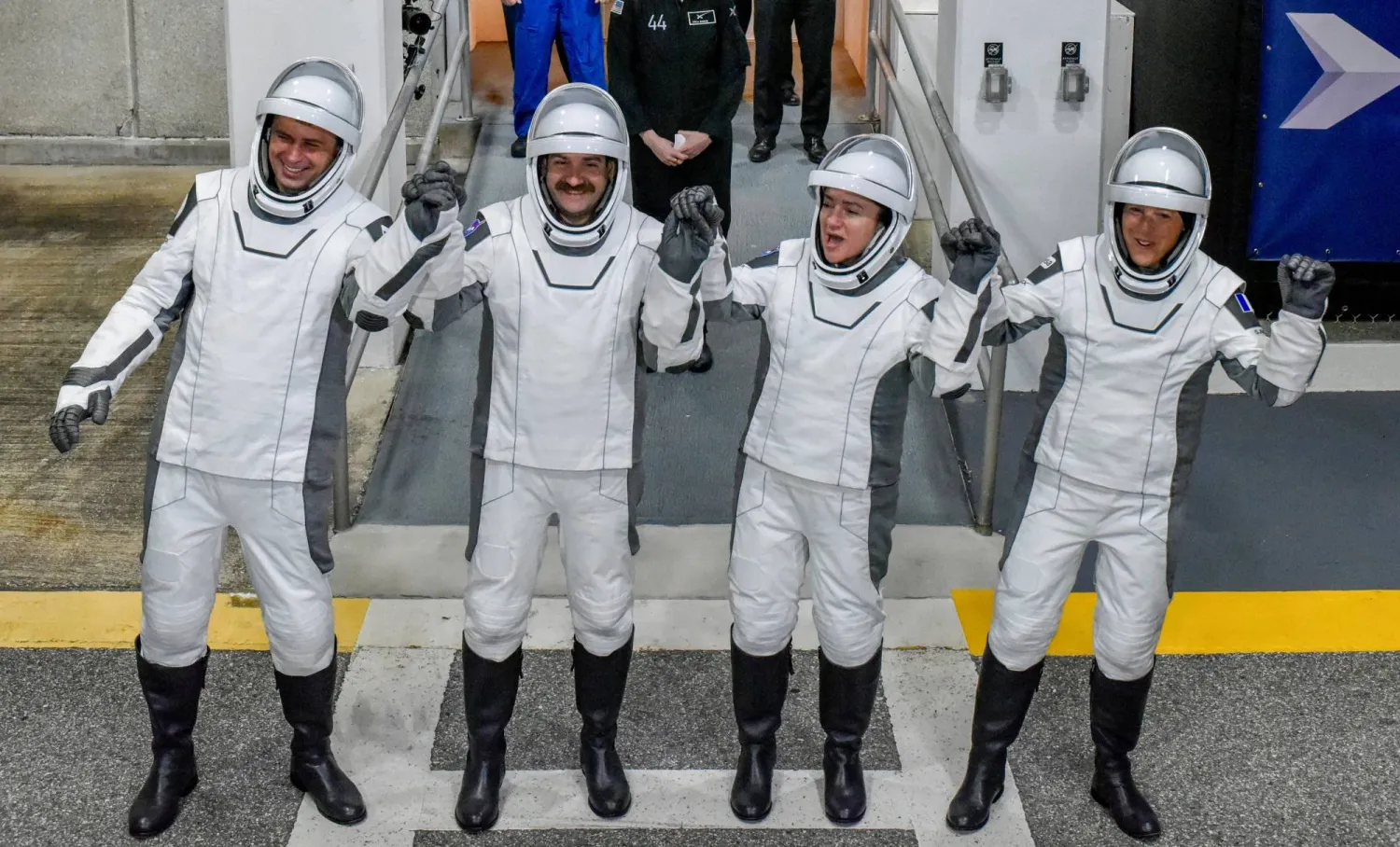 NASA’s Crew-12 members, Russian cosmonaut Andrey Fedyaev, NASA astronauts Jack Hathaway, Jessica Meir, and ESA astronaut Sophie Adenot walk out of the Operations & Checkout Building at the Kennedy Space Center before transport to Launch Complex 40, ahead of their launch to the International Space Station, in Cape Canaveral, Florida, US, February 13, 2026. REUTERS/Steve Nesius