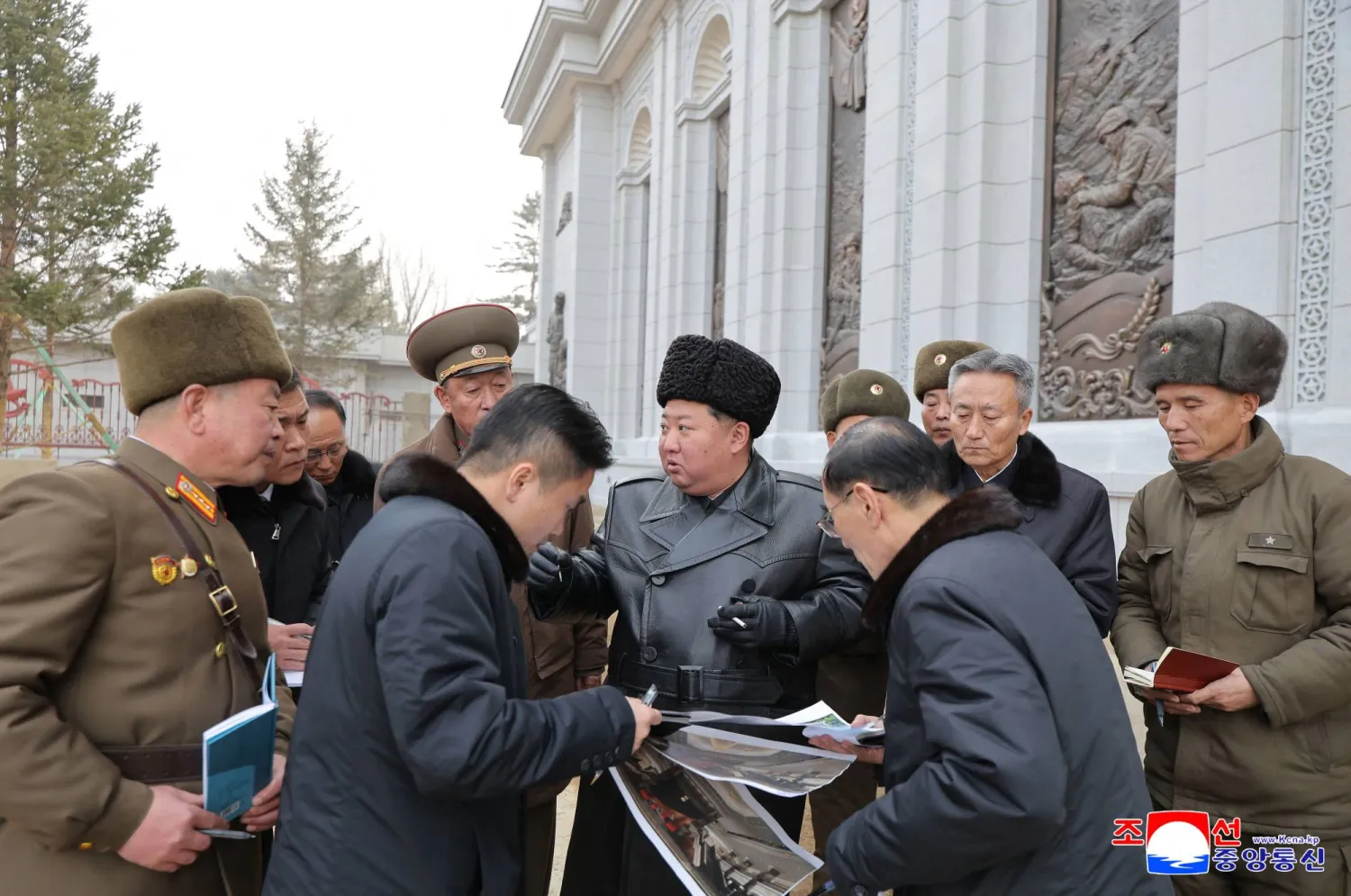 This picture taken on February 13, 2026 and released by North Korea's official Korean Central News Agency (KCNA) on February 14, 2026 shows North Korean leader Kim Jong Un inspecting the under-construction Memorial Museum of Combat Feats in Pyongyang. (Photo by KCNA VIA KNS / AFP) 