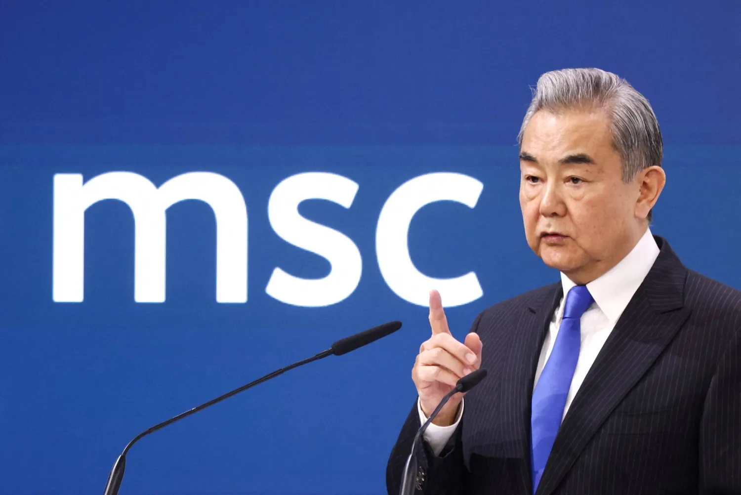 China's Foreign Minister Wang Yi speaks during the Munich Security Conference (MSC) in Munich, Germany, February 14, 2026. REUTERS/Liesa Johannssen