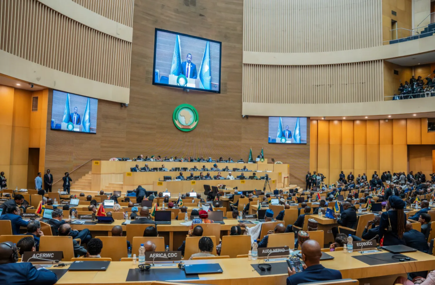 Ethiopian Prime Minister Abiy Ahmed Ali delivers a speech during the second Italy-Africa Summit in Addis Ababa on Saturday, Feb. Dec. 14, 2026. (AP Photo/Amanuel Sileshi)