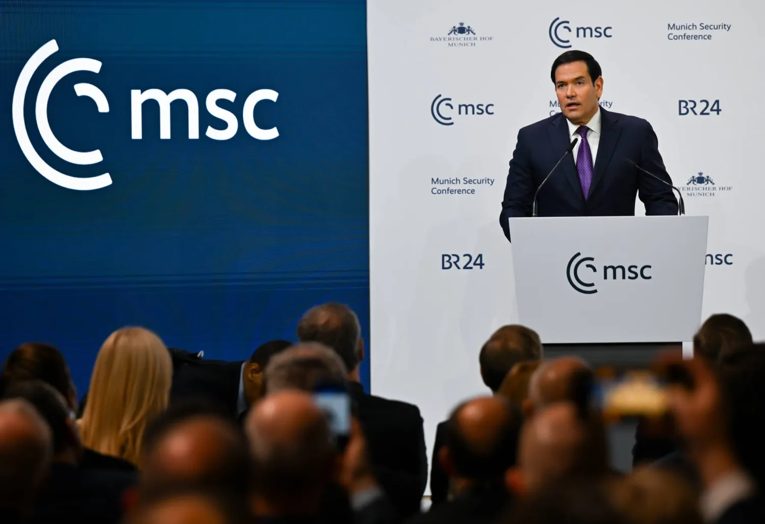 اتّسم خطاب روبيو أمام مؤتمر ميونيخ للأمن بلهجة تصالحية يوم 14 فبراير (د.ب.أ)