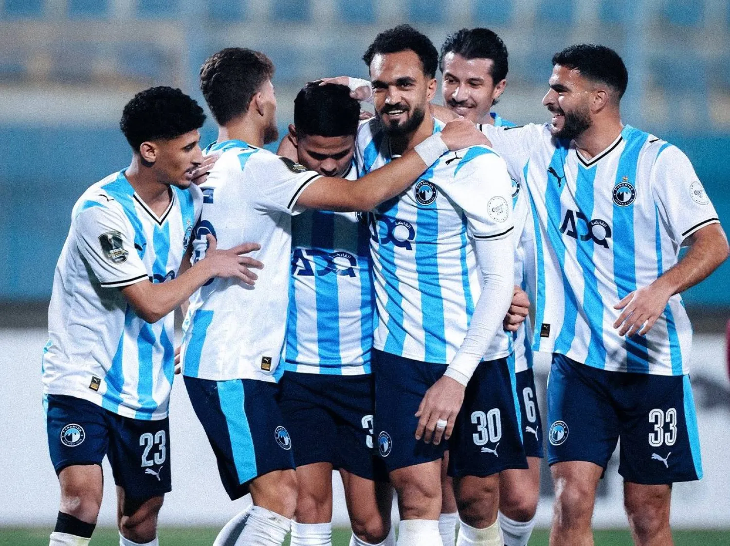 لاعبو بيراميدز يحتفلون بأحد أهدافهم في باور ديناموز (موقع النادي)