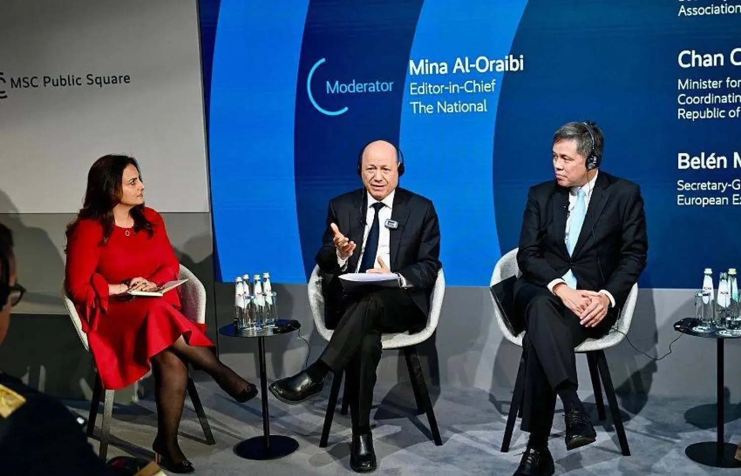 Al-Alimi presents Yemen’s vision for maritime security during a panel discussion in Munich (SABA).