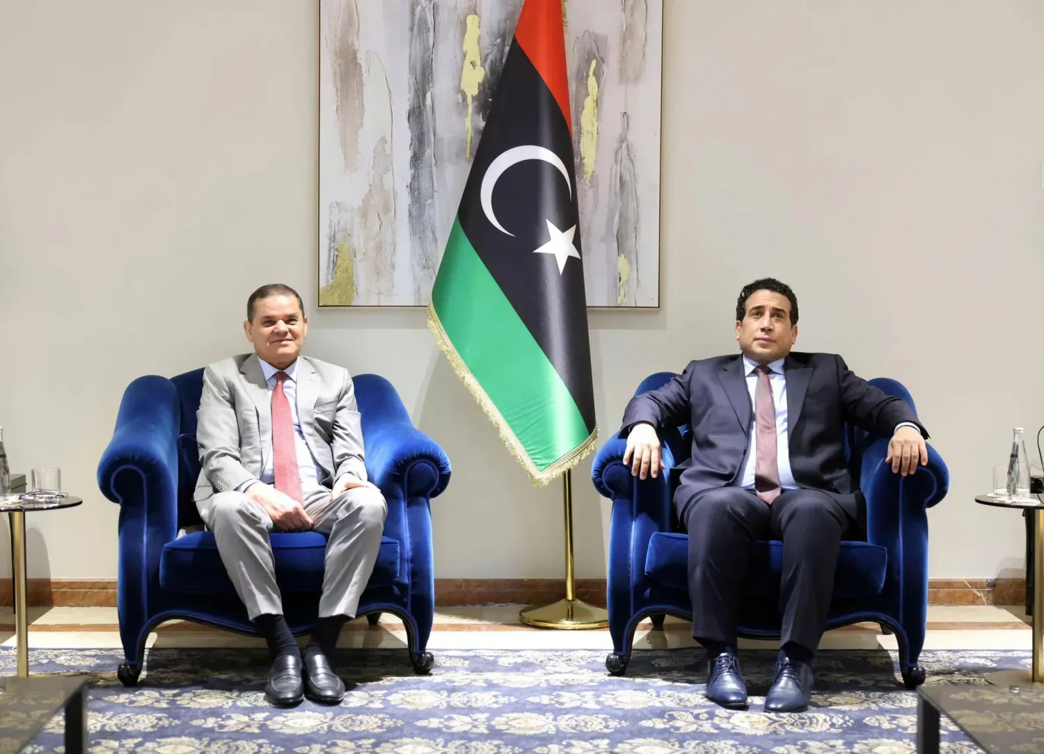 Menfi ve Dibeybe arasında Trablus'ta yapılan toplantıdan bir kare, 11 Şubat 2026 (Libya Başkanlık Konseyi)