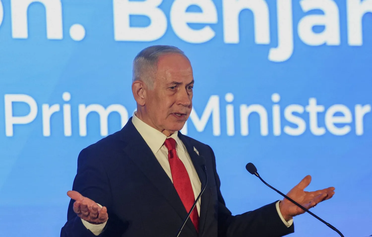  Israeli Prime Minister Benjamin Netanyahu gestures as he speaks during the Conference of Presidents of Major American Jewish Organizations, in Jerusalem, February 15, 2026. (Reuters)