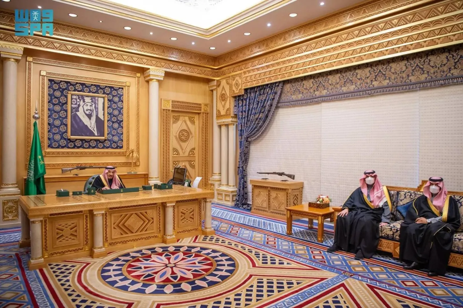 Custodian of the Two Holy Mosques King Salman bin Abdulaziz Al Saud and other officials are seen during the ceremony in Riyadh on Tuesday. (SPA)