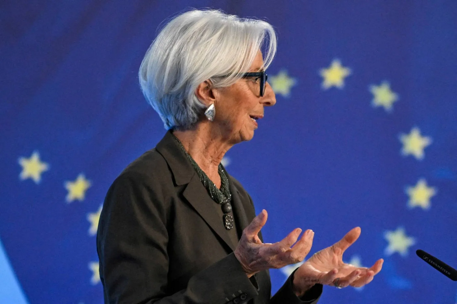 FILE PHOTO: European Central Bank (ECB) President Christine Lagarde addresses the press following the ECB's Governing Council meeting, at the ECB headquarters in Frankfurt, Germany, February 5, 2026. REUTERS/Jana Rodenbusch/File Photo