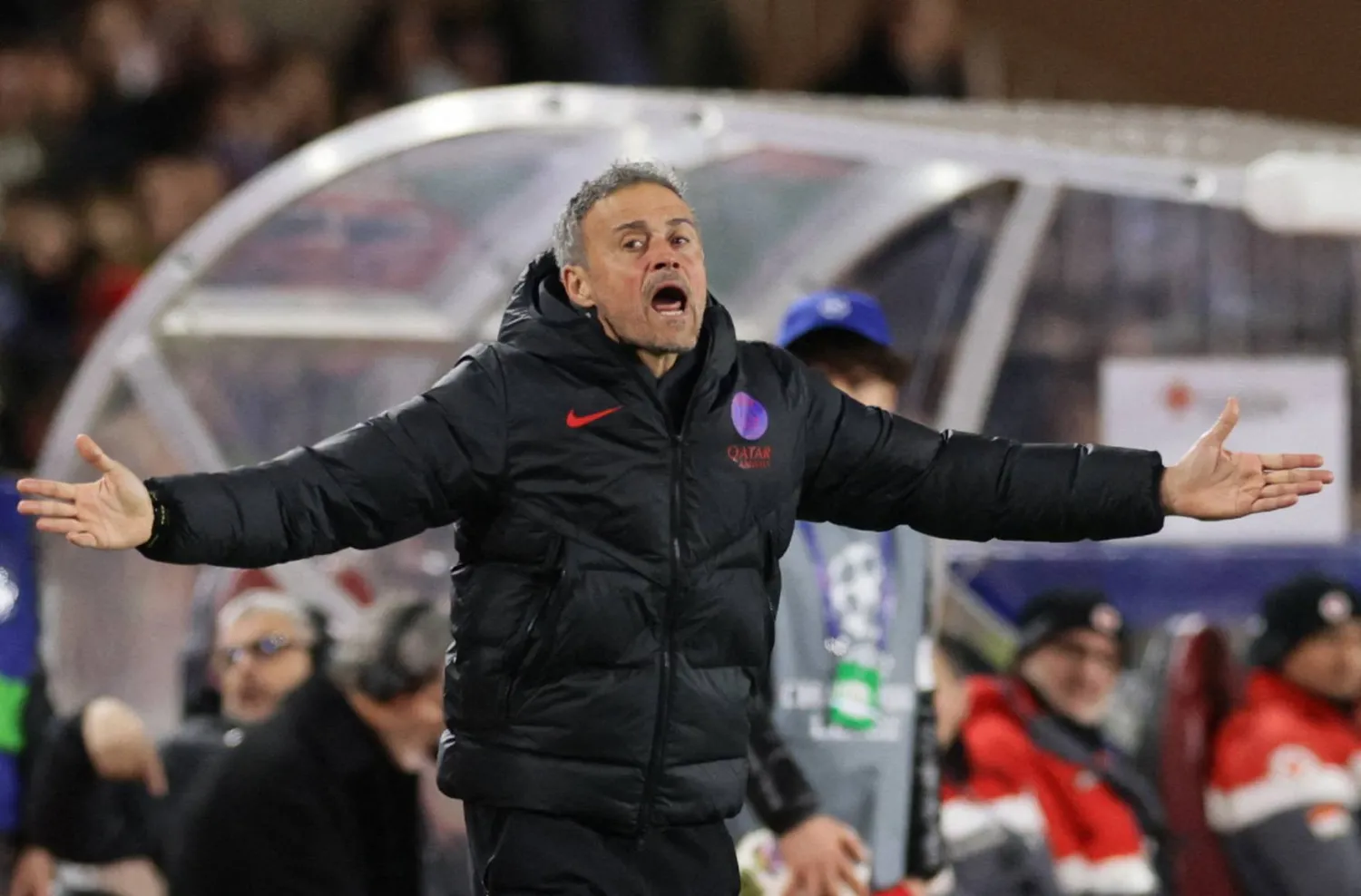 Soccer Football - UEFA Champions League - Play Off - First Leg - AS Monaco v Paris St Germain - Stade Louis II, Monaco - February 17, 2026 Paris St Germain coach Luis Enrique reacts REUTERS/Manon Cruz