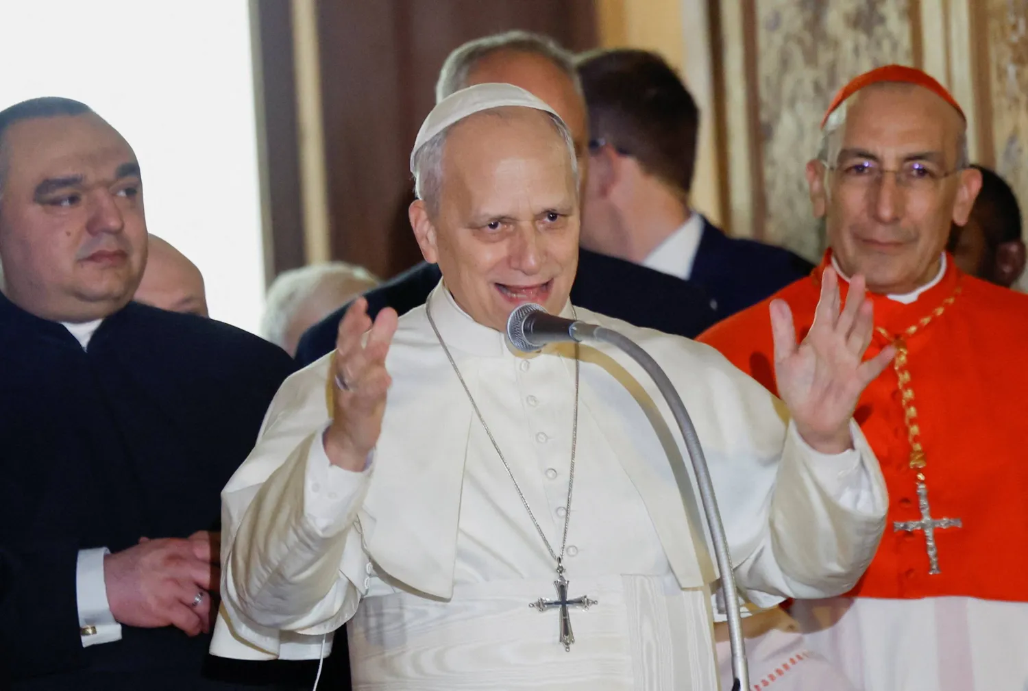 Pope Leo XIV speaks after leading a Mass during a visit to the parish of Santa Maria Regina Pacis in Ostia Lido, Rome, Italy, February 15, 2026. (Reuters)