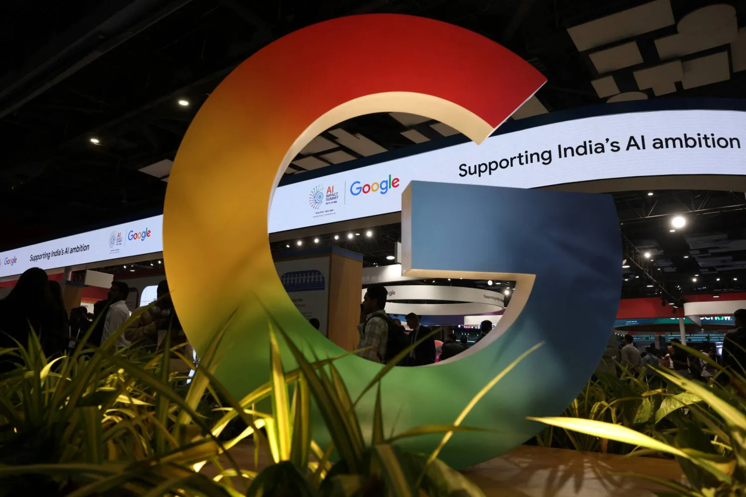 A logo of Google is on display at Bharat Mandapam, one of the venues for AI Impact Summit, in New Delhi, India, February 17, 2026. REUTERS/Bhawika Chhabra