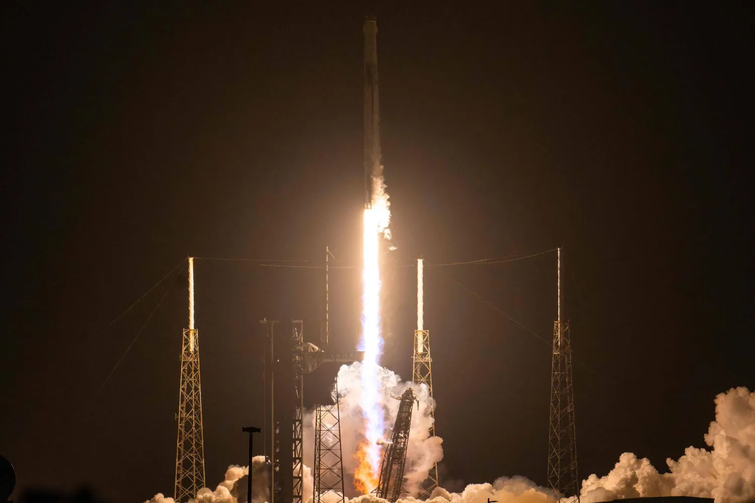A SpaceX Falcon 9 rocket with the company's Dragon spacecraft on top launches from Space Launch Complex 40 for the Crew-12 mission at Cape Canaveral Space Force Station in Florida on February 13, 2026. (Photo by Jim WATSON / AFP)
