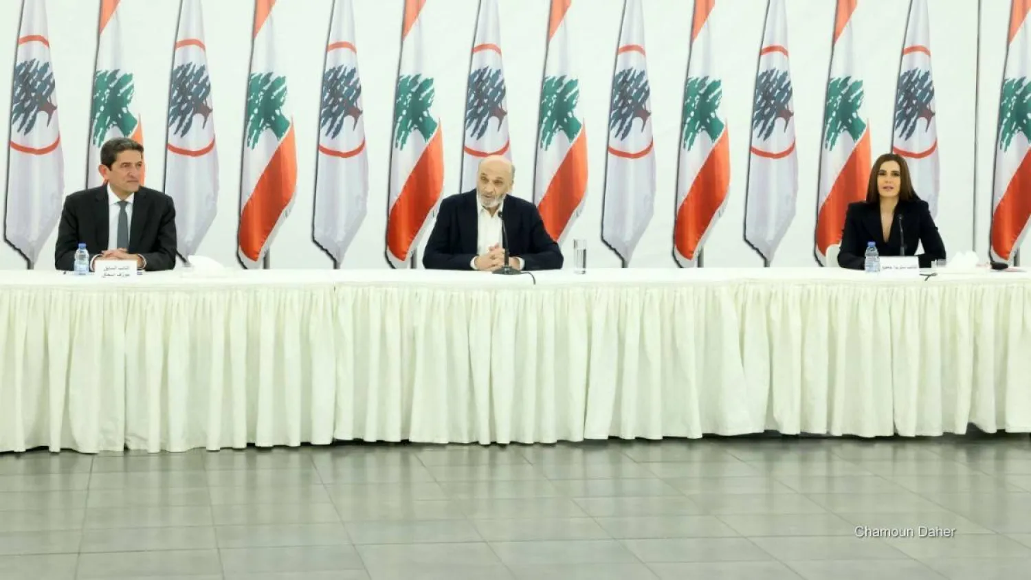 Head of the Lebanese Forces Samir Geagea announces the launch of its electoral campaign in Bcharre. (National News Agency)