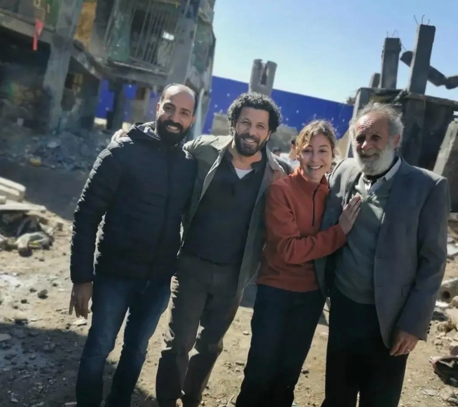 جانب من كواليس تصوير مسلسل «صحاب الأرض» (حساب الفنان الفلسطيني كمال باشا على «فيسبوك»)