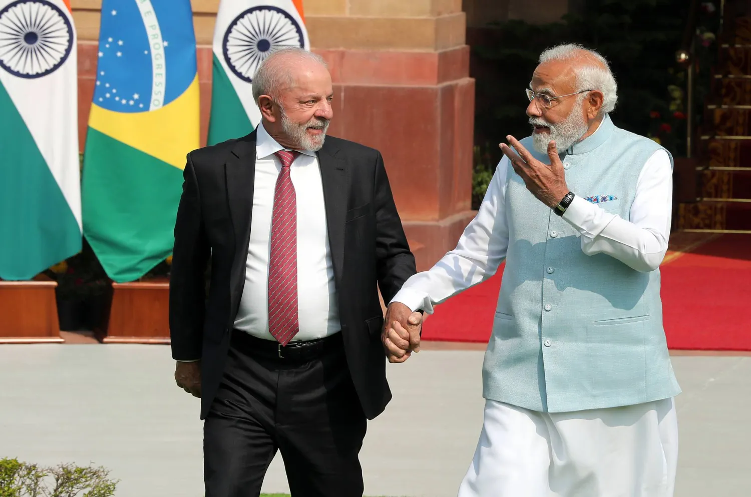 Brazilian President Lula da Silva and Indian Prime Minister Narendra Modi before a meeting at Hyderabad House in New Delhi on February 21, 2026 (EPA)