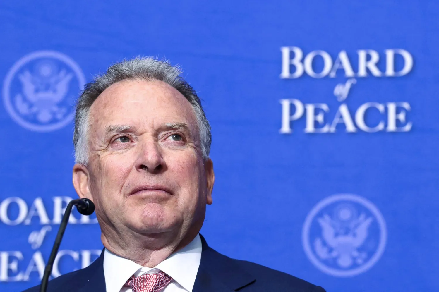 US Special Envoy Steve Witkoff listens as President Donald Trump (not pictured) speaks at the inaugural Board of Peace meeting at the US Institute of Peace in Washington, D.C., US, February 19, 2026. REUTERS/Kevin Lamarque