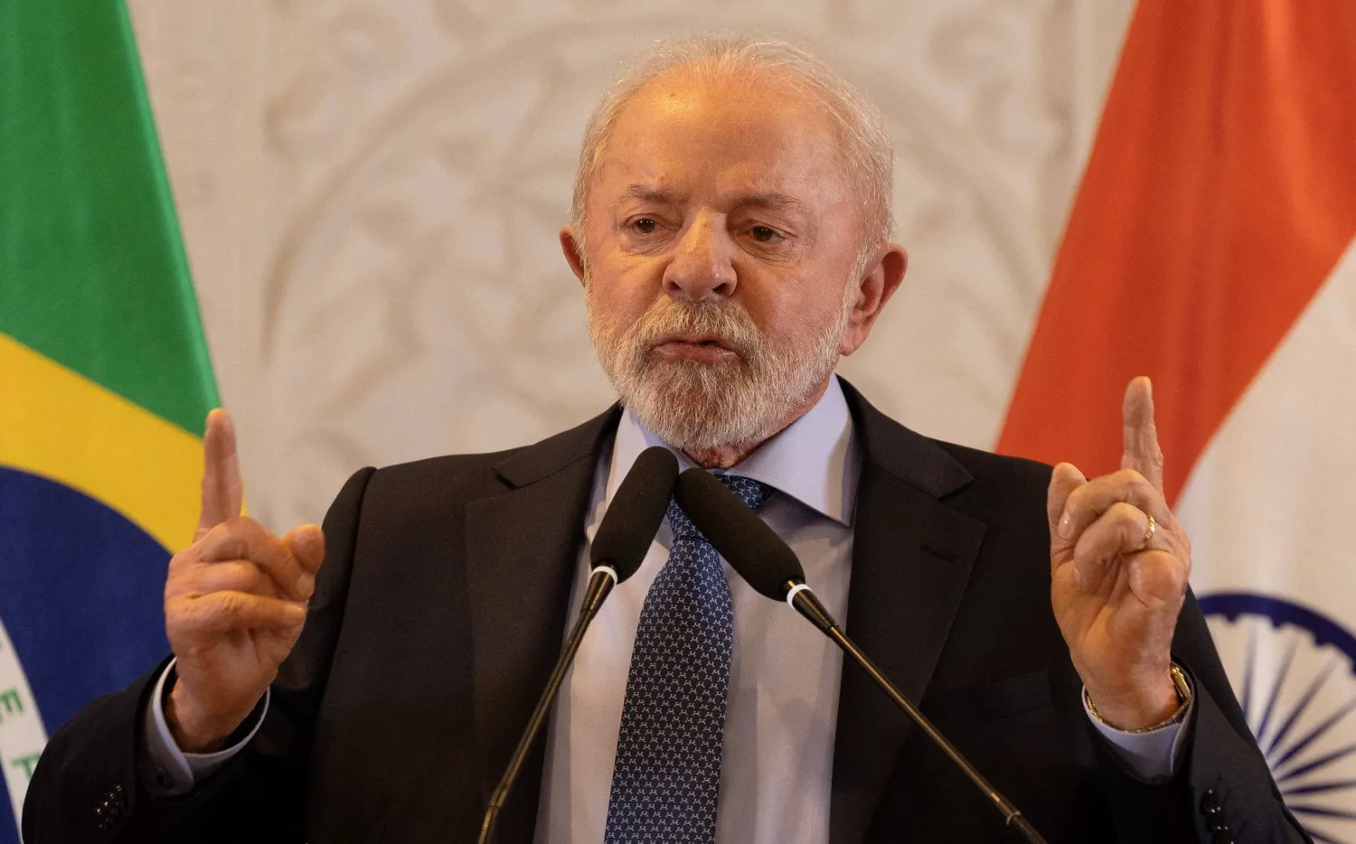 Brazilian President Luiz Inacio Lula da Silva gestures during a press conference in New Delhi, India, February 22, 2026. REUTERS/Adnan Abidi