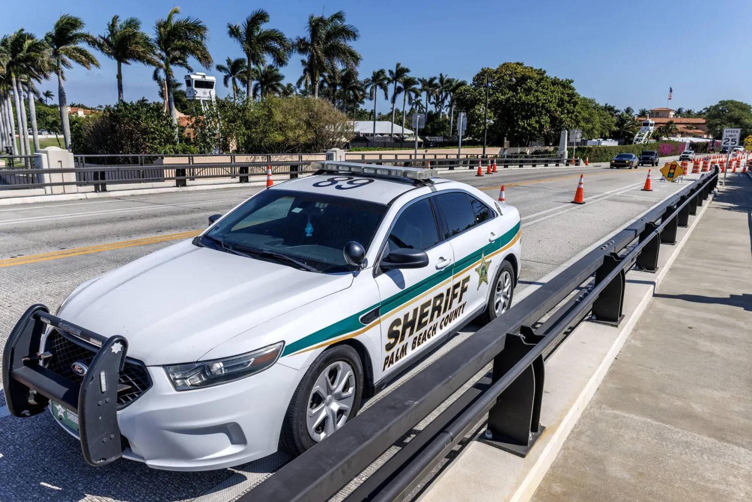 A Palm Beach County Sheriff Office vehicle patrols a road block near the Mar-a-Lago club in West Palm Beach, Florida, USA, 22 February 2026. EPA/CRISTOBAL HERRERA-ULASHKEVICH