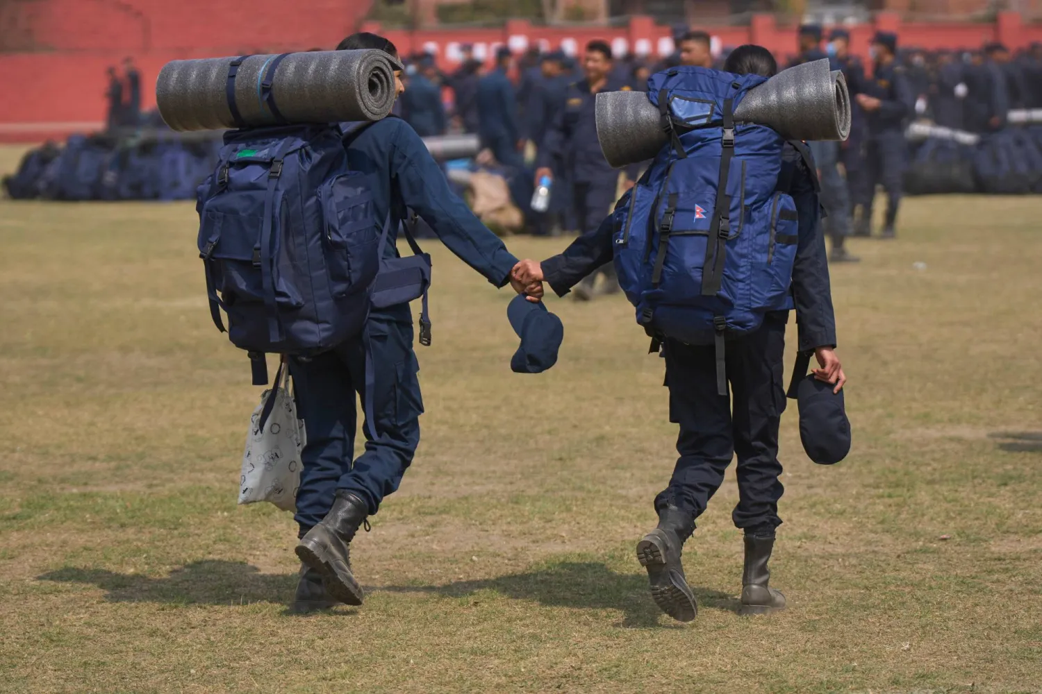 Nepalese police officers prepare to depart for duty in various regions ahead of the upcoming election in Kathmandu, Nepal, Monday, Feb. 23, 2026. (AP Photo/Niranjan Shrestha)