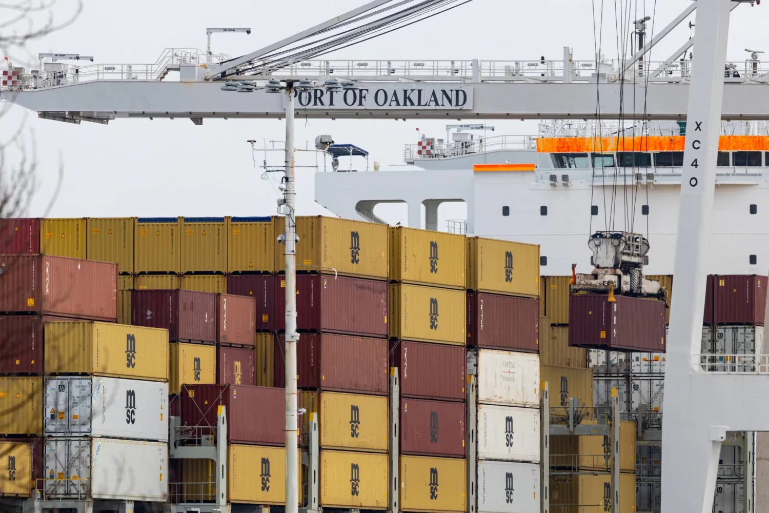 Shipping containers at the port of Oakland following the Supreme Court's ruling that Trump had exceeded his authority when he imposed tariffs, in Oakland, California, US, February 23, 2026. (Reuters)