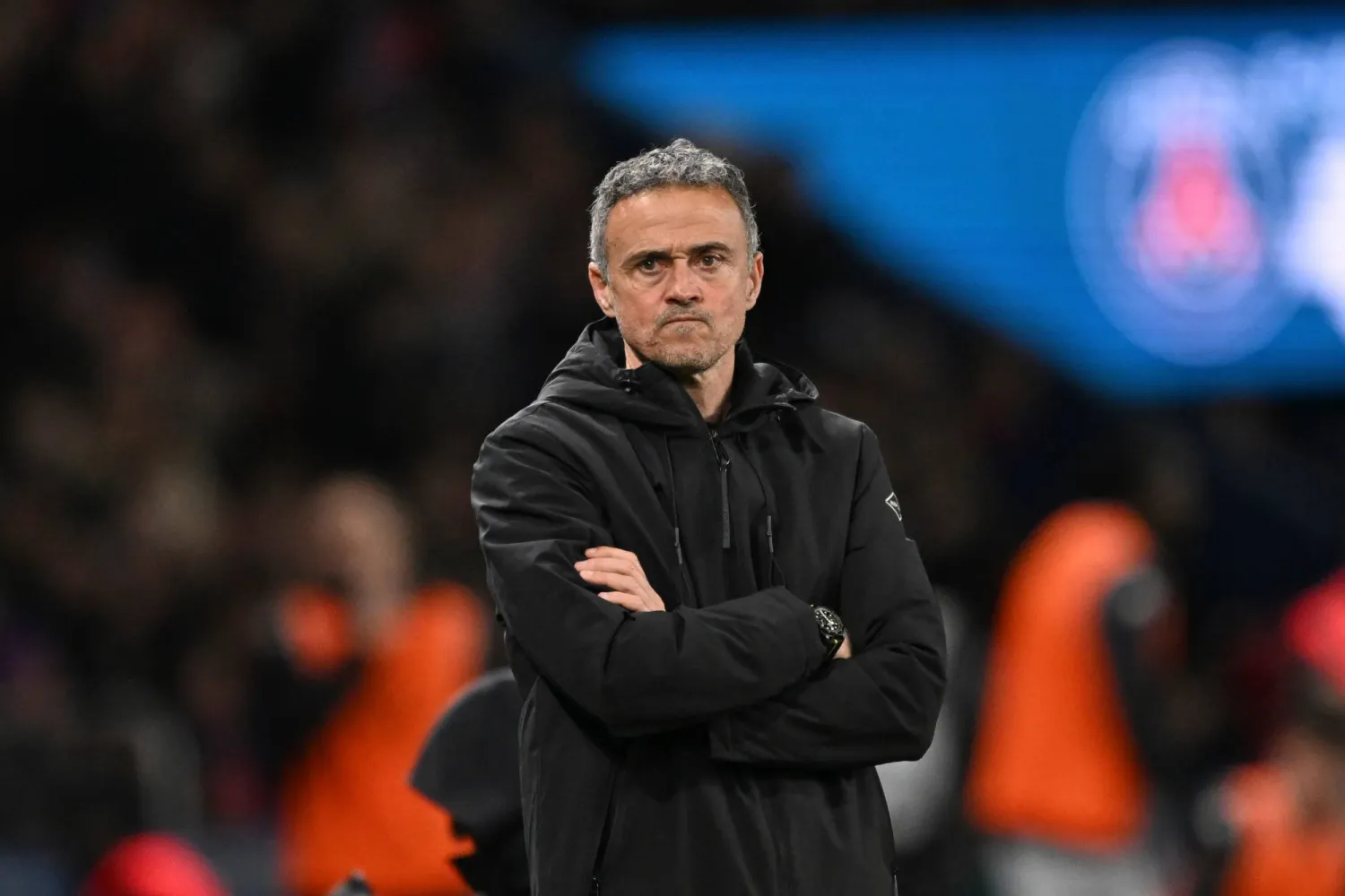 PSG's head coach Luis Enrique reacts during the French League One match between Paris Saint-Germain and Metz in Paris, France, Saturday, Feb. 21, 2026. (AP)