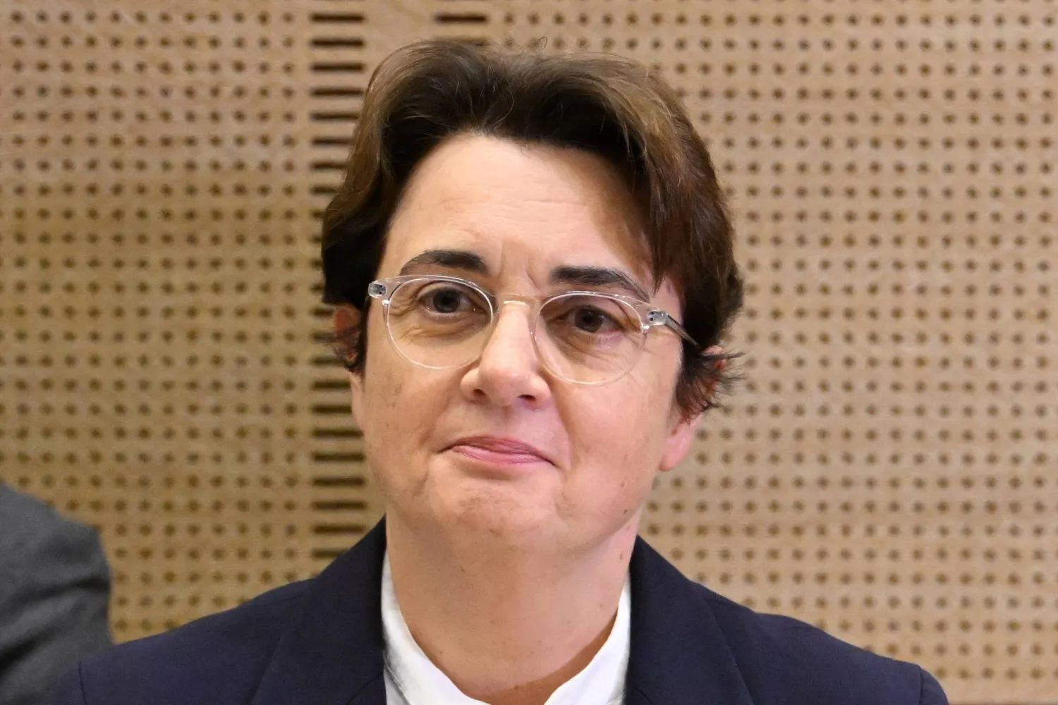 Laurence des Cars, director of Le Louvre museum, poses before a hearing at the Culture commission of the Senate, three days after historic jewels were stolen in a daring daylight heist, Oct. 22, 2025 in Paris. (AP)
