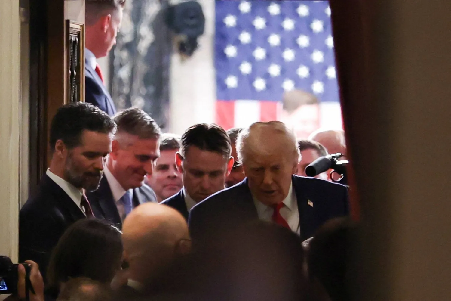 US President Donald Trump departs the House Chamber following the State of the Union address at the US Capitol in Washington, D.C., US, February 24, 2026. REUTERS/Kylie Cooper