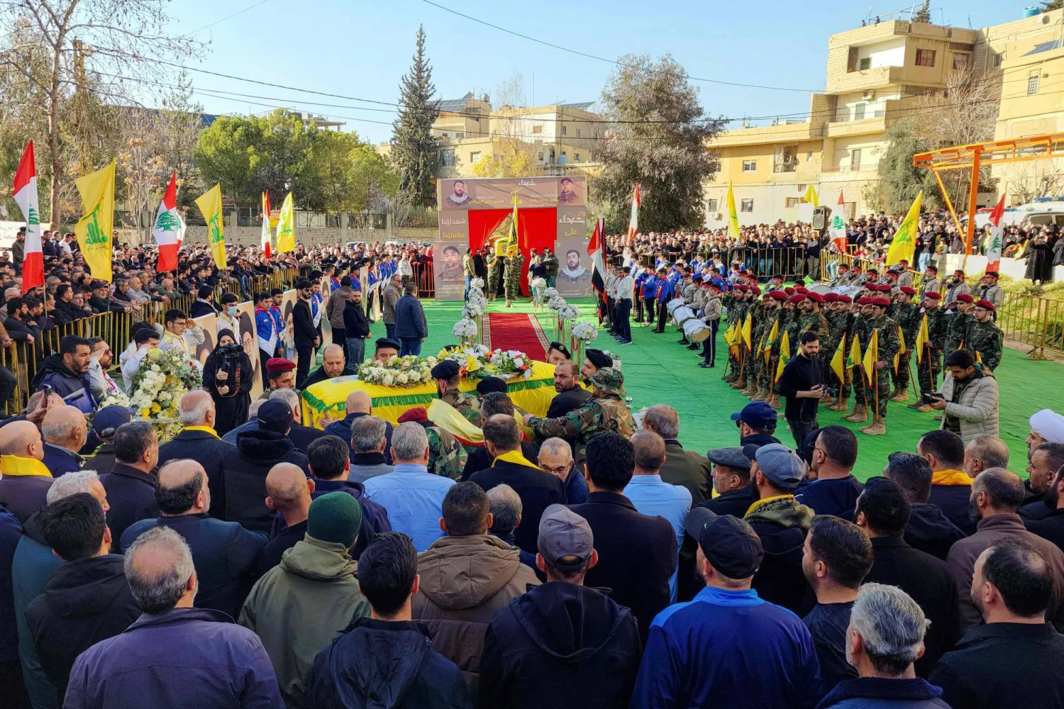 Hezbollah supporters are seen during the funeral of slain member Hussein Yaghi in the eastern Bekaa, Lebanon. (AFP) 