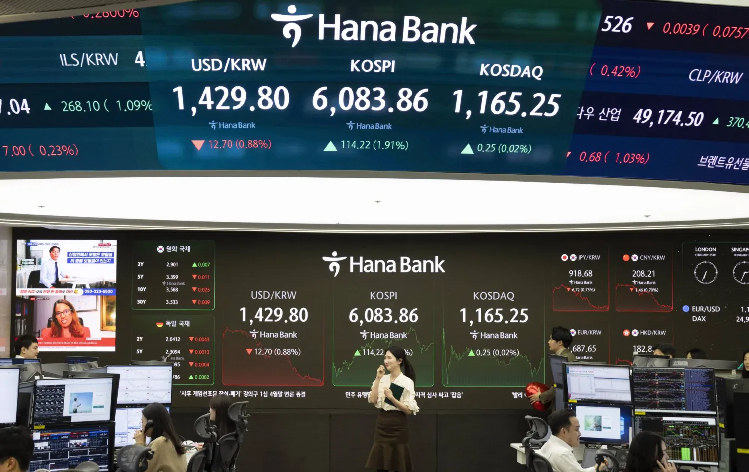 متداولون يعملون في بنك هانا بسيول (إ.ب.أ)