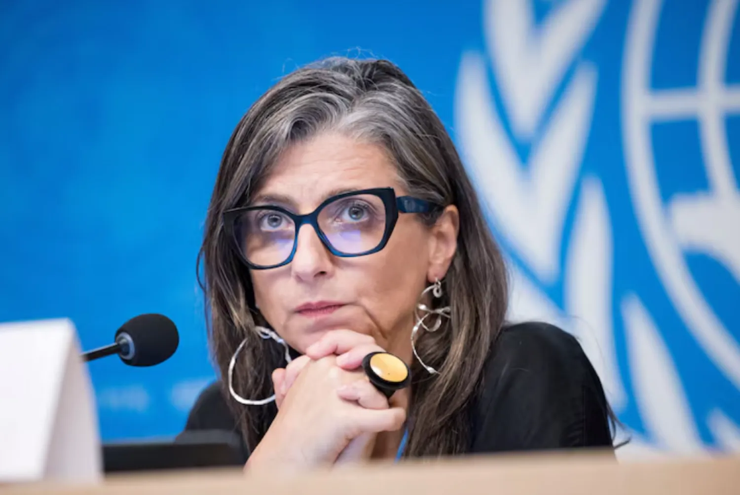 United Nations Special Rapporteur on the situation of human rights in the occupied Palestinian territory, Francesca Albanese, attends a press conference at the European headquarters of the UN in Geneva, Switzerland, September 15, 2025. REUTERS/Pierre Albouy/File Photo 