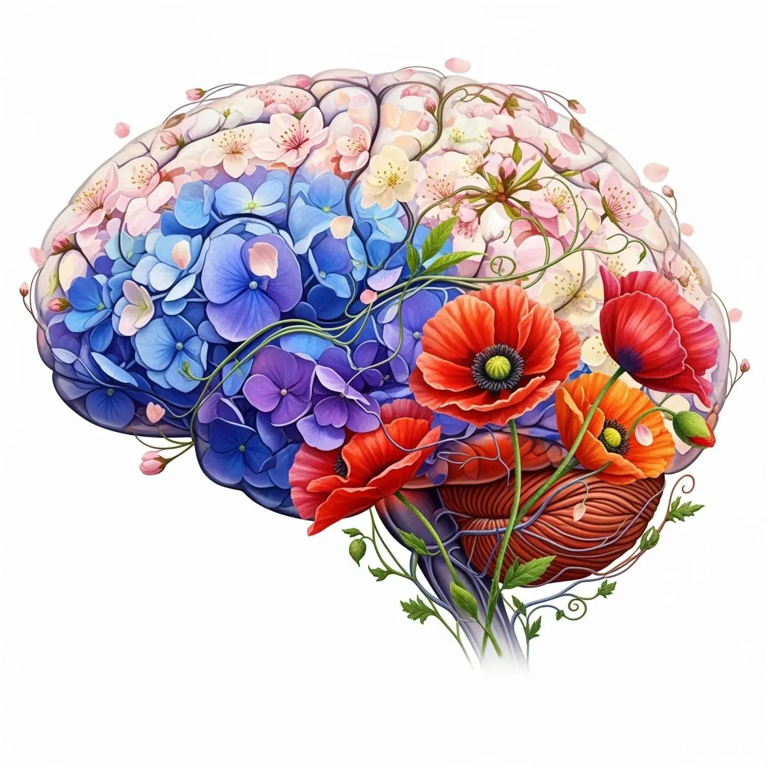 Human brain with flower colors (Shutterstock) 