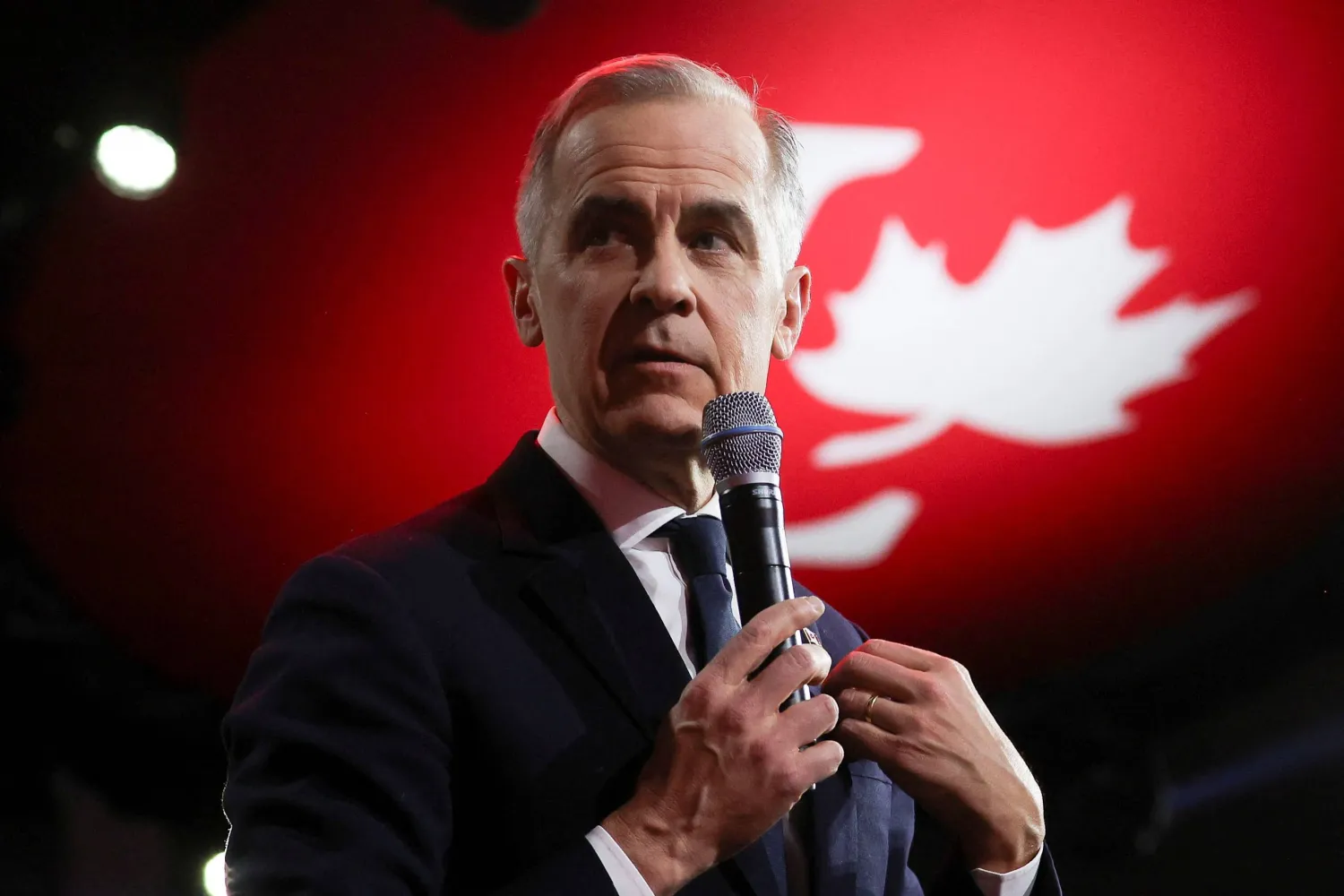 Mark Carney speaks during the Liberal Party meeting to select Justin Trudeau's successor in Ottawa, March 9, 2025 (Reuters)