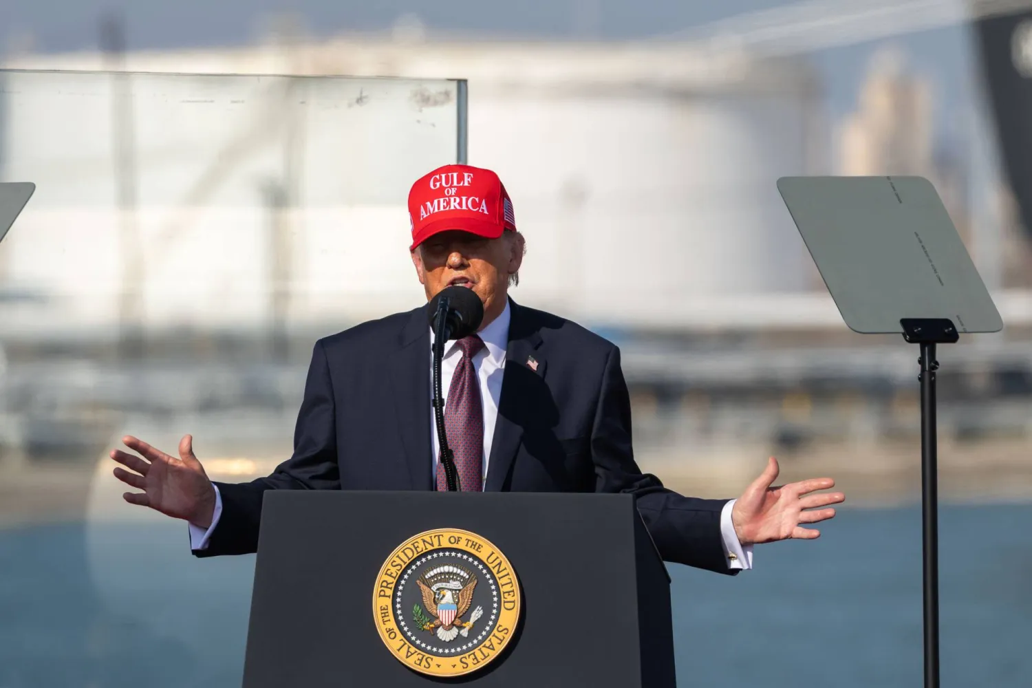 US President Donald Trump speaks at the Port of Corpus Christi in Corpus Christi, Texas, Friday, Feb. 27, 2026. (AP Photo/Michael Gonzalez)