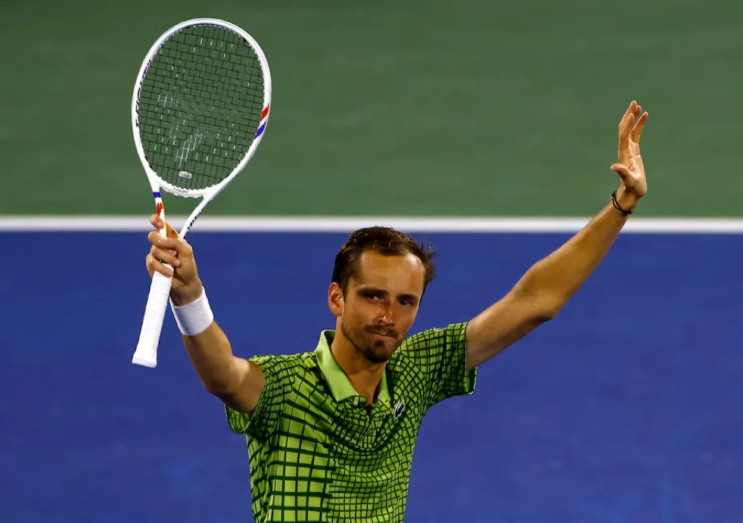 Tennis - ATP 500 - Dubai Championships - Dubai Tennis Stadium, Dubai, United Arab Emirates - February 27, 2026 Russia's Daniil Medvedev celebrates after winning his semi final match against Canada's Felix Auger Aliassime REUTERS/Rula Rouhana 