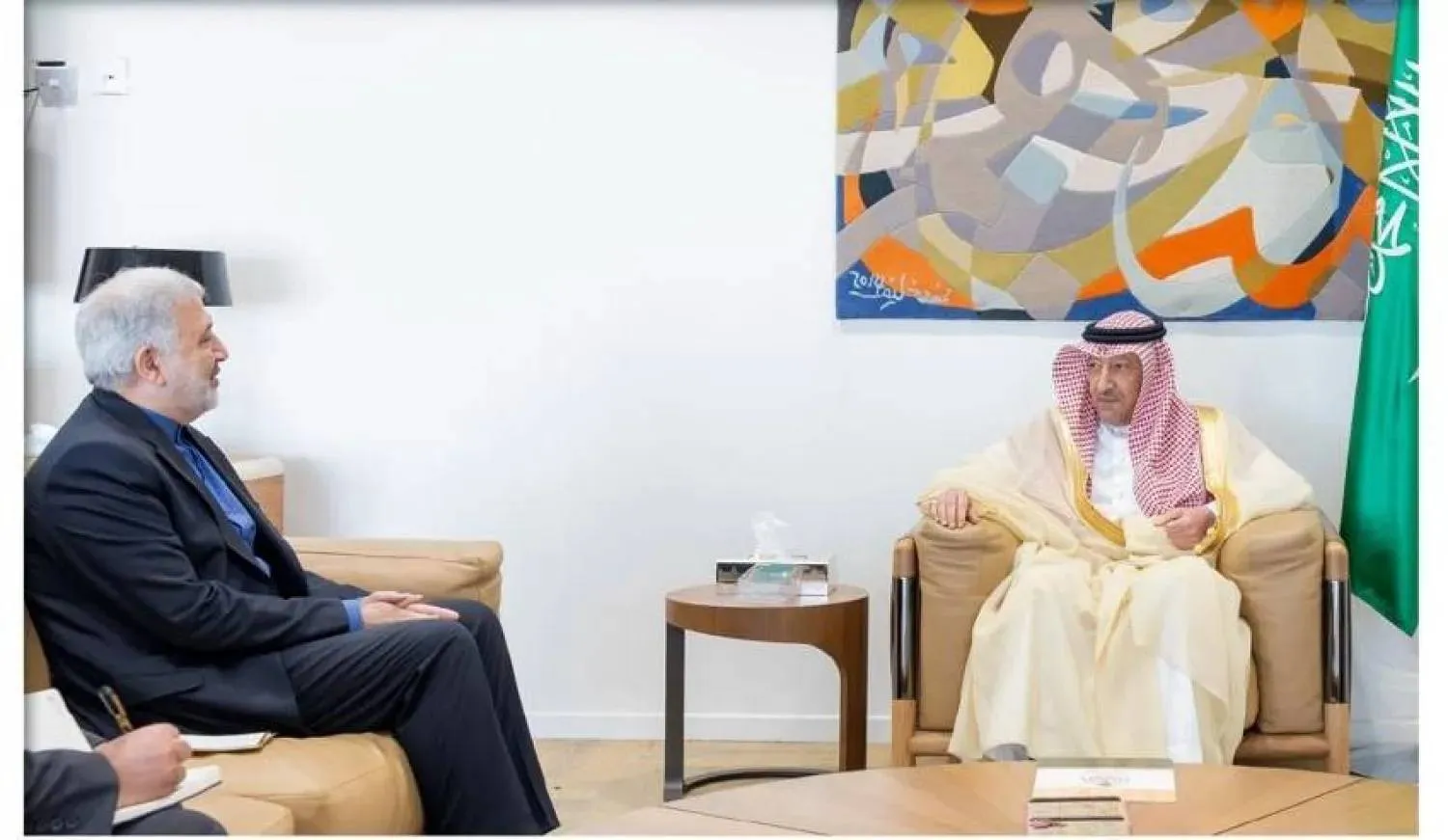 Vice Minister of Foreign Affairs Waleed Elkhereiji meets with Iranian Ambassador to the Kingdom Alireza Enayati on Sunday. (Saudi Foreign Ministry)